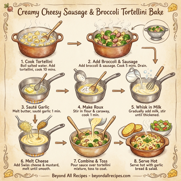 Creamy Cheesy Sausage & Broccoli Tortellini Bake instructions