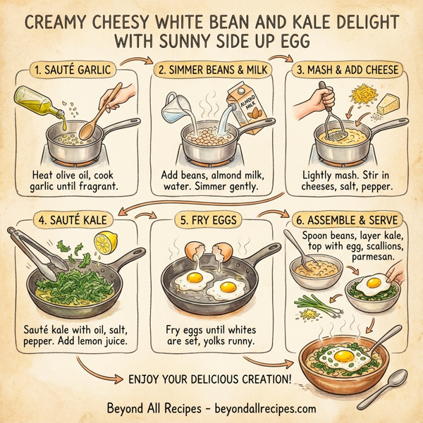 Creamy Cheesy White Bean and Kale Delight with Sunny Side Up Egg instructions