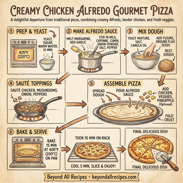 Creamy Chicken Alfredo Gourmet Pizza instructions