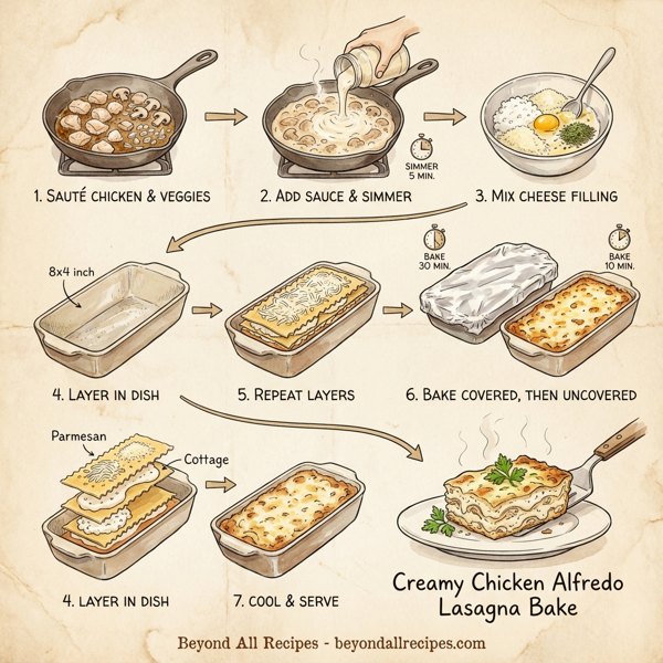 Creamy Chicken Alfredo Lasagna Bake instructions