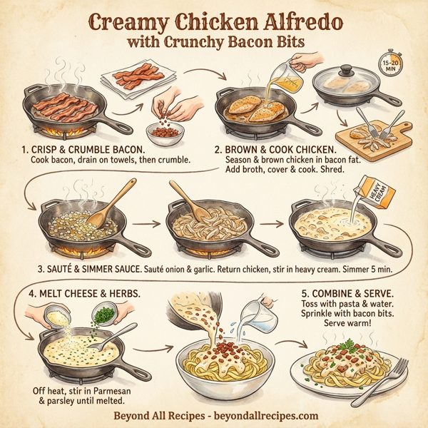 Creamy Chicken Alfredo with Crunchy Bacon Bits instructions