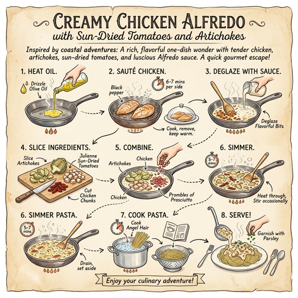 Creamy Chicken Alfredo with Sun-Dried Tomatoes and Artichokes instructions