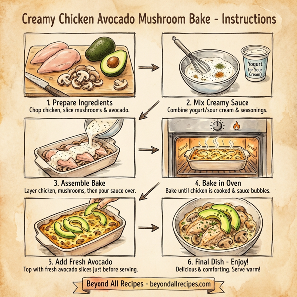 Creamy Chicken Avocado Mushroom Bake instructions