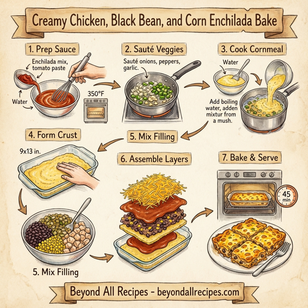 Creamy Chicken, Black Bean, and Corn Enchilada Bake instructions