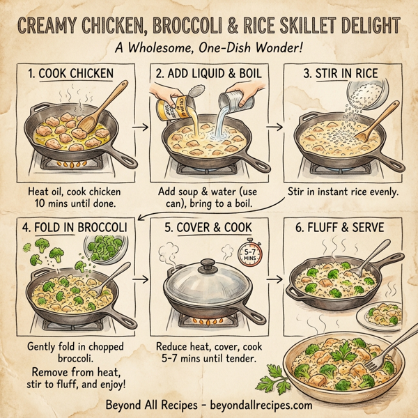 Creamy Chicken, Broccoli & Rice Skillet Delight instructions
