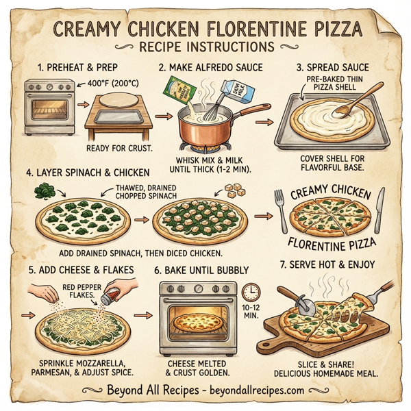 Creamy Chicken Florentine Pizza instructions