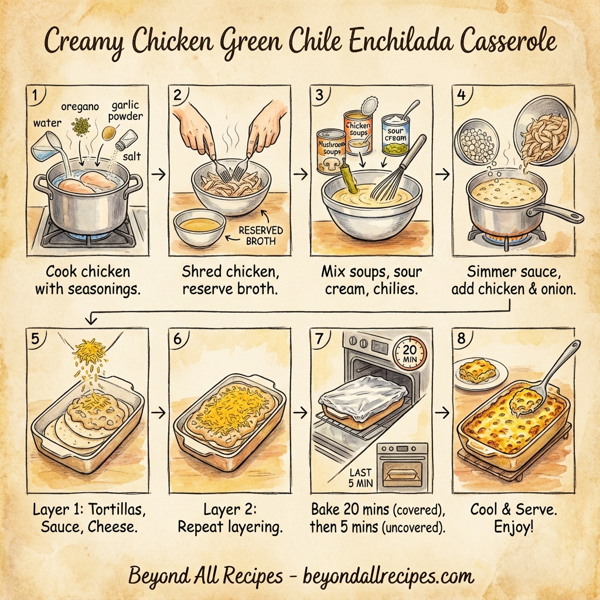 Creamy Chicken Green Chile Enchilada Casserole instructions