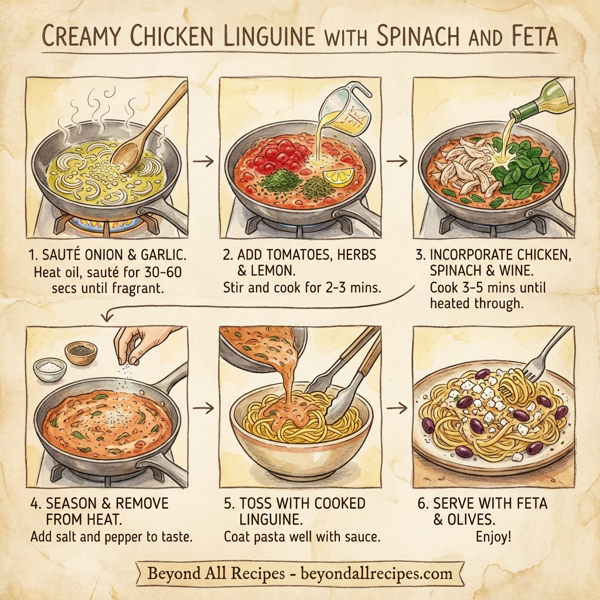 Creamy Chicken Linguine with Spinach and Feta instructions