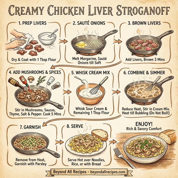 Creamy Chicken Liver Stroganoff instructions