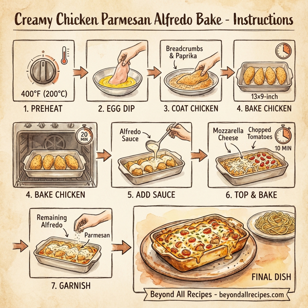 Creamy Chicken Parmesan Alfredo Bake instructions
