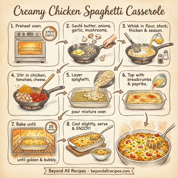 Creamy Chicken Spaghetti Casserole instructions