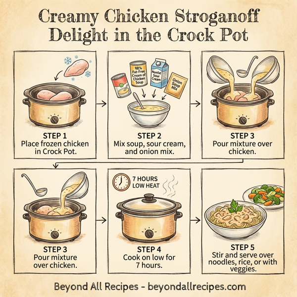 Creamy Chicken Stroganoff Delight in the Crock Pot instructions