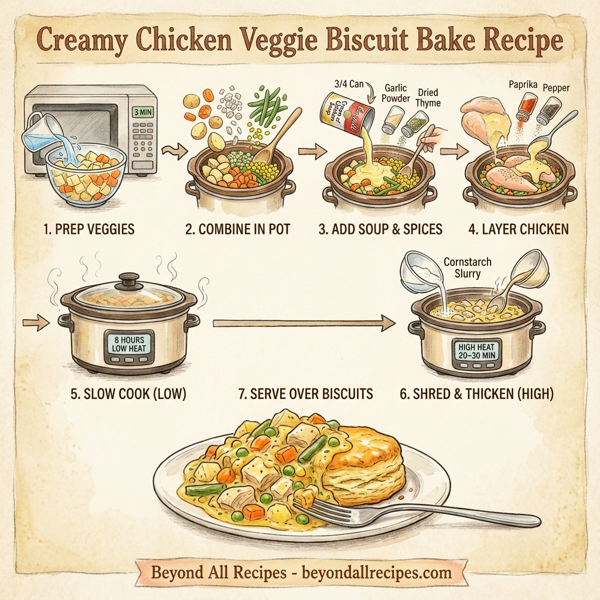 Creamy Chicken Veggie Biscuit Bake instructions
