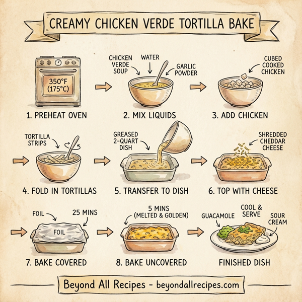 Creamy Chicken Verde Tortilla Bake instructions