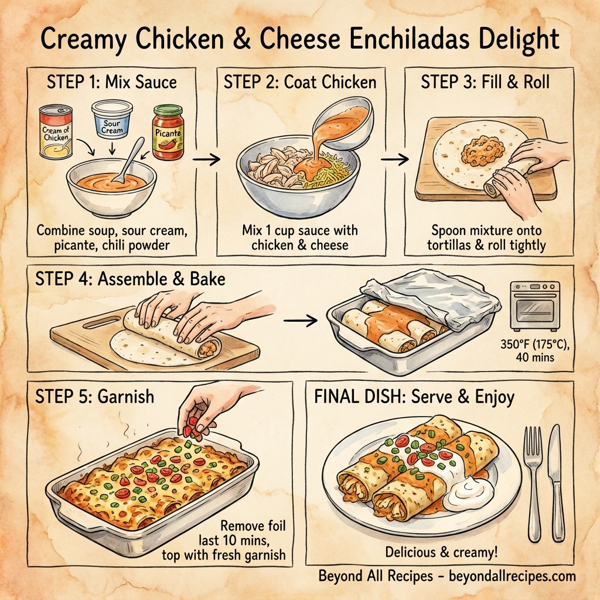 Creamy Chicken & Cheese Enchiladas Delight instructions