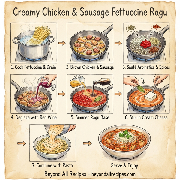 Creamy Chicken & Sausage Fettuccine Ragu instructions