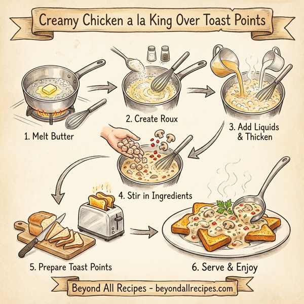 Creamy Chicken a la King Over Toast Points instructions