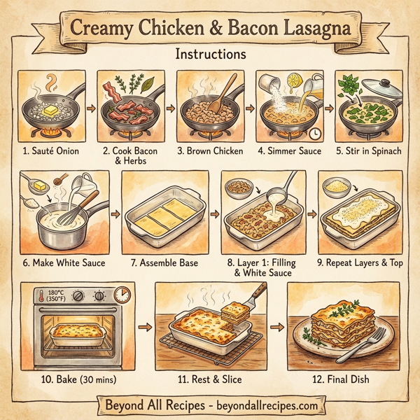 Creamy Chicken and Bacon Lasagna instructions