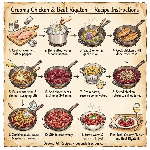 Creamy Chicken and Beet Rigatoni instructions