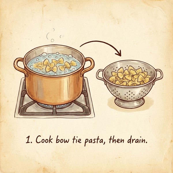 Creamy Chicken and Bow Tie Pasta Delight instructions