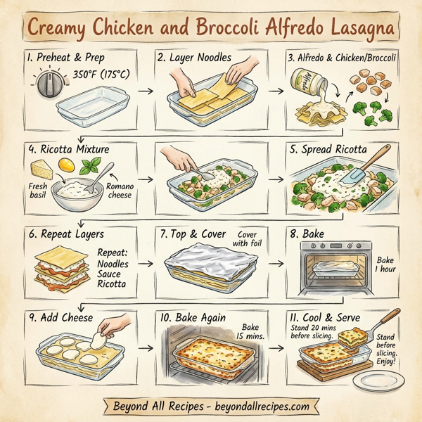 Creamy Chicken and Broccoli Alfredo Lasagna instructions
