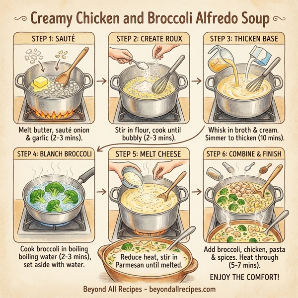 Creamy Chicken and Broccoli Alfredo Soup instructions