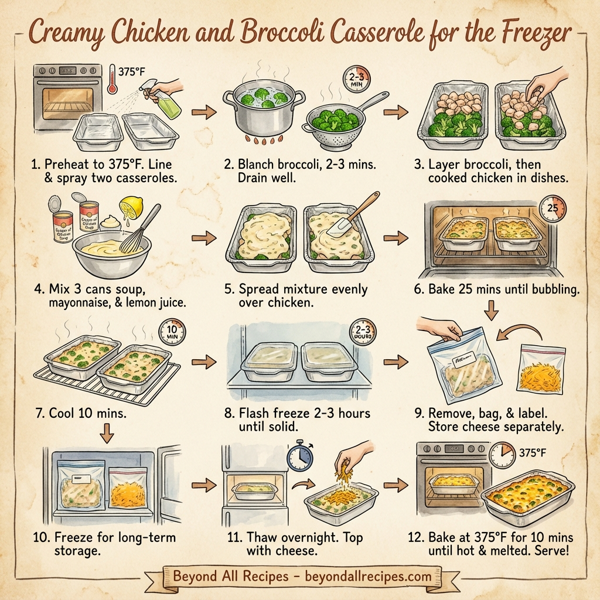 Creamy Chicken and Broccoli Casserole for the Freezer instructions