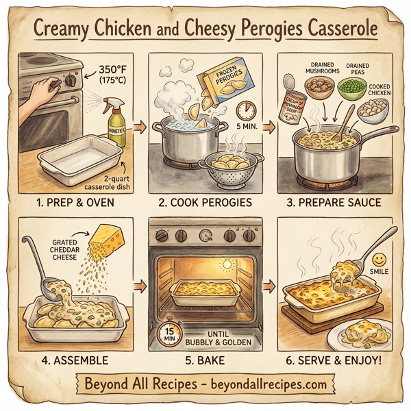 Creamy Chicken and Cheesy Perogies Casserole instructions