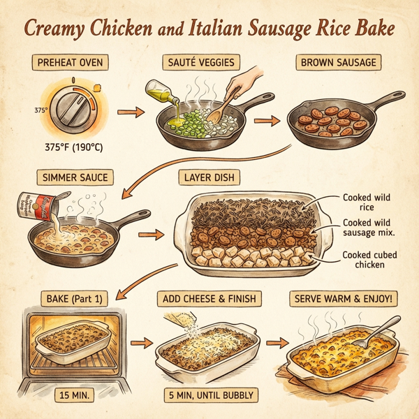 Creamy Chicken and Italian Sausage Rice Bake instructions