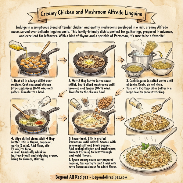 Creamy Chicken and Mushroom Alfredo Linguine instructions