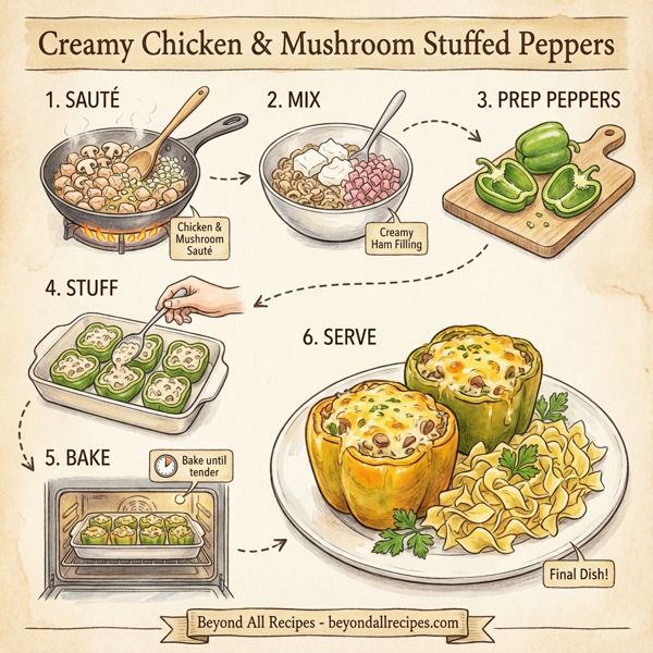 Creamy Chicken and Mushroom Stuffed Peppers instructions