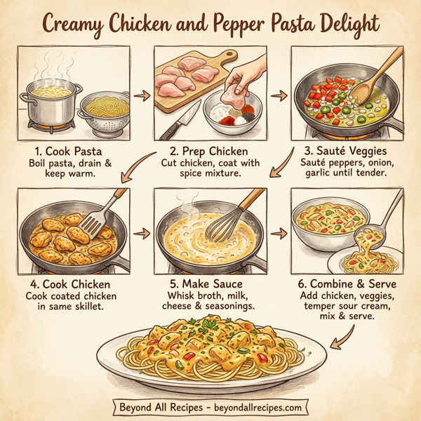 Creamy Chicken and Pepper Pasta Delight instructions