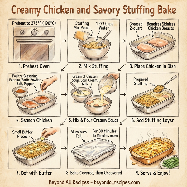 Creamy Chicken and Savory Stuffing Bake instructions