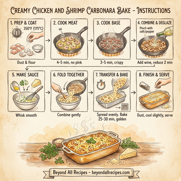 Creamy Chicken and Shrimp Carbonara Bake instructions