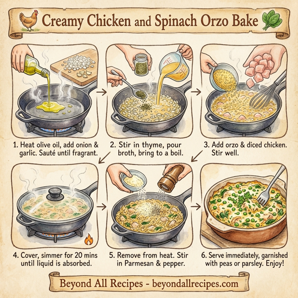 Creamy Chicken and Spinach Orzo Bake instructions