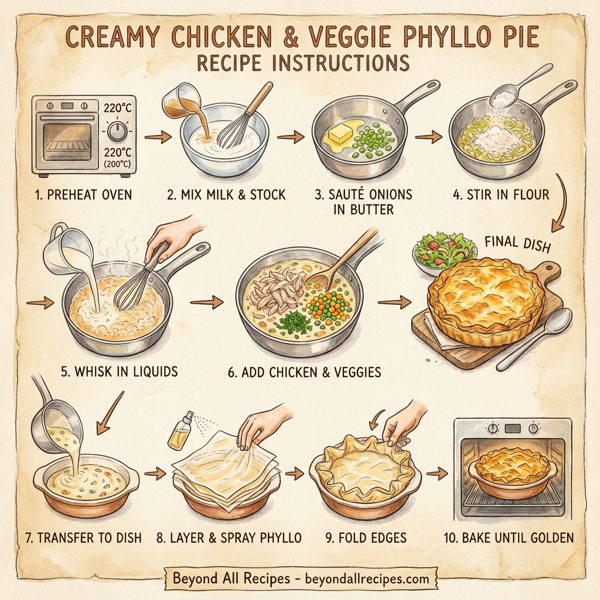 Creamy Chicken and Veggie Phyllo Pie instructions