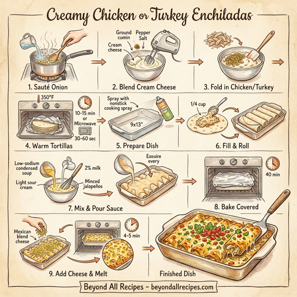 Creamy Chicken or Turkey Enchiladas instructions