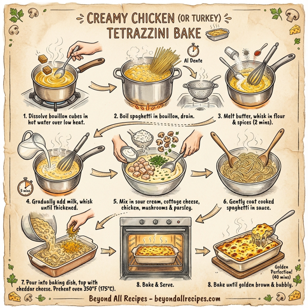 Creamy Chicken (or Turkey) Tetrazzini Bake instructions