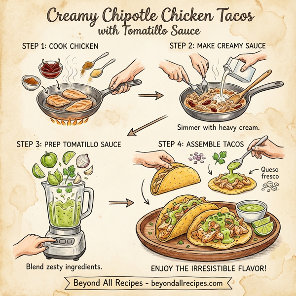 Creamy Chipotle Chicken Tacos with Tomatillo Sauce instructions