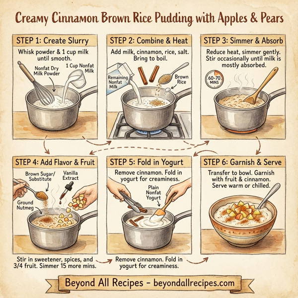 Creamy Cinnamon Brown Rice Pudding with Apples and Pears instructions