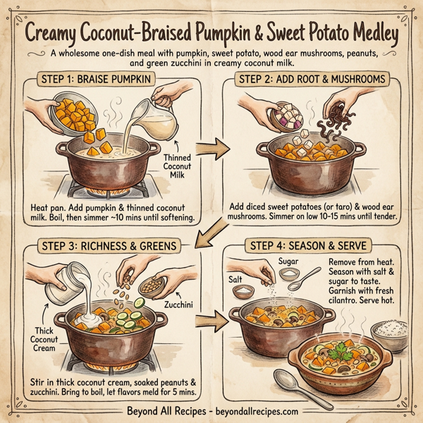Creamy Coconut-Braised Pumpkin and Sweet Potato Medley instructions
