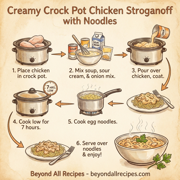 Creamy Crock Pot Chicken Stroganoff with Noodles instructions