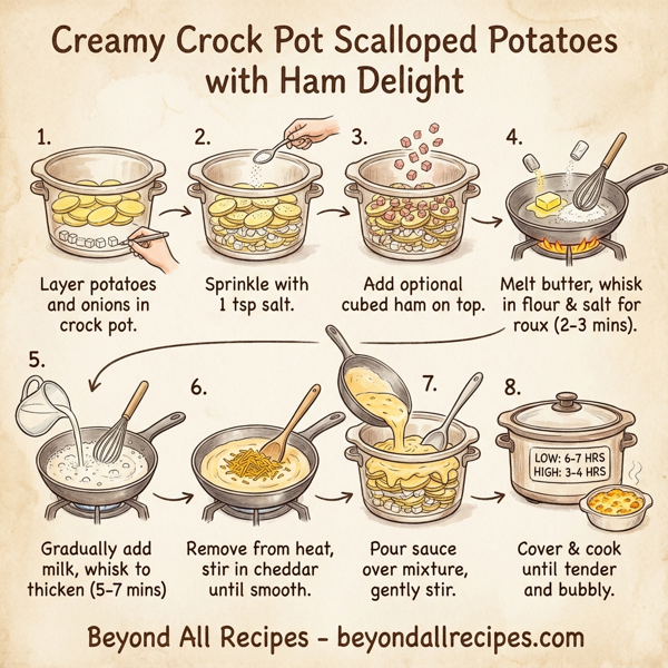 Creamy Crock Pot Scalloped Potatoes with Ham Delight instructions