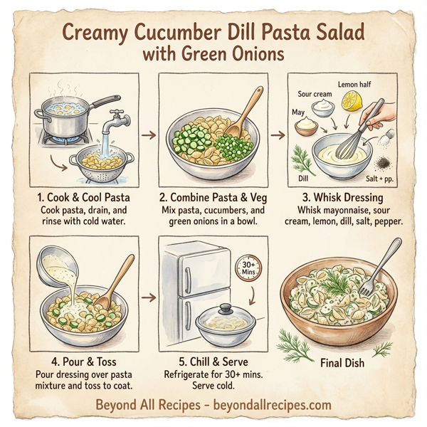 Creamy Cucumber Dill Pasta Salad with Green Onions instructions