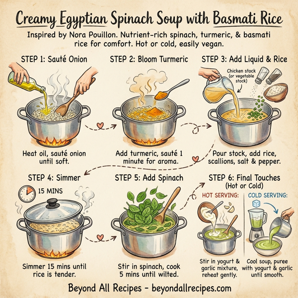 Creamy Egyptian Spinach Soup with Basmati Rice instructions