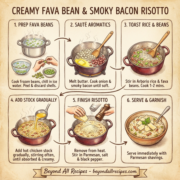 Creamy Fava Bean and Smoky Bacon Risotto instructions
