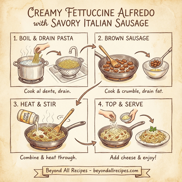 Creamy Fettuccine Alfredo with Savory Italian Sausage instructions