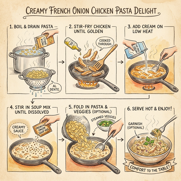 Creamy French Onion Chicken Pasta Delight instructions