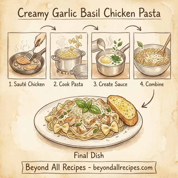 Creamy Garlic Basil Chicken Pasta instructions
