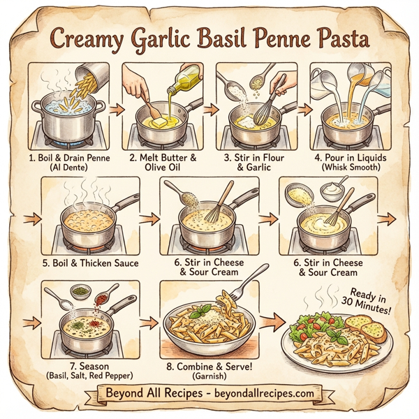 Creamy Garlic Basil Penne Pasta instructions